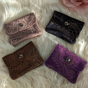 Kleine Velour Leder Geldbörse , metallic Prägedruck, Reißverschluss und Druckknopf, Minigeldbörse, Geschenk Frauen, Geldgeschenk verpacken