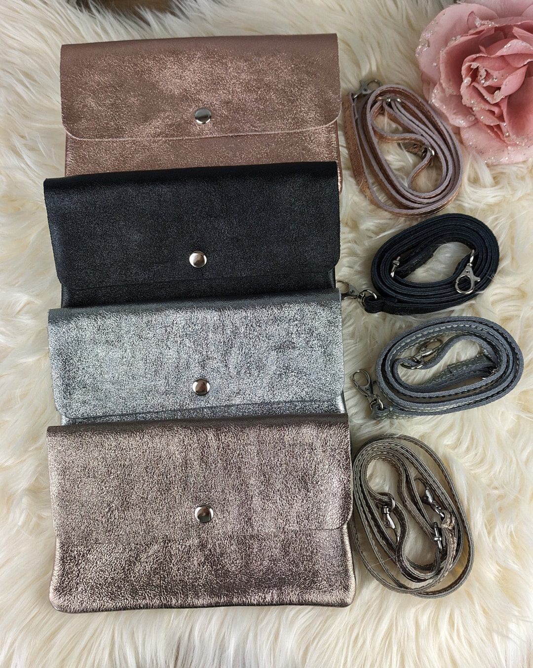 Mini Bag In Pelle Metallizzata Con Doppia Tracolla Made In Italy - Foto 2