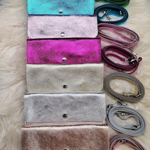 Damen Leder Umhängetasche glänzend, metallic Glitzer, Grossbody Bag, Glitzer Clutch, Hochzeit, Party, Geschenk Frauen, Geburtstag, Theater