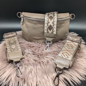 Damen Bauchtasche in Taupe mit 2. Taschengurt,Damen Umhängetasche,Echt Leder,Crossbody Tasche, Half Moon Bag, Hip Bag, Geburtstag, Muttertag