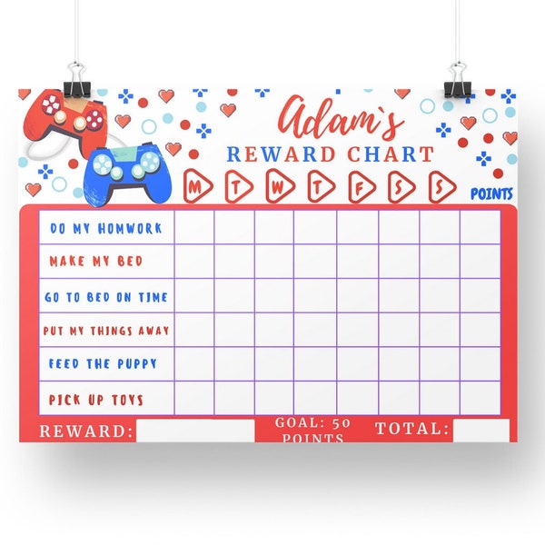 EDITABLE Video Game Reward Chart, Chore Chart, Behavior Chart, Boys Reward Chart, Daily Chores Printable, Digital, Instant Download Template