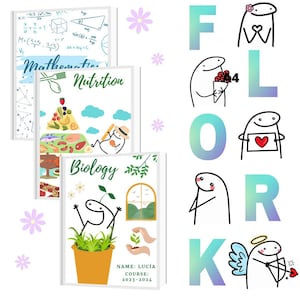 Flork themed notebook covers, flork covers, original school notebook covers, book jackets, flork front book, school covers, student gift