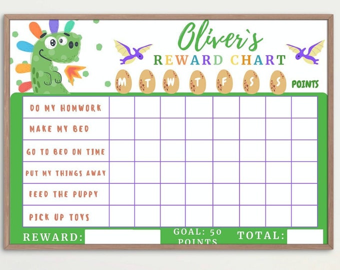 Rewards Chart, Editable Dinosaur Reward Chart for Boys Printable Dino ...