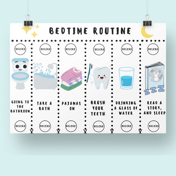 Routine pour tout-petits, tableau de routine au coucher, horaire visuel, liste de contrôle avec images, tableau à feuilles mobiles, imprimable, responsabilités quotidiennes