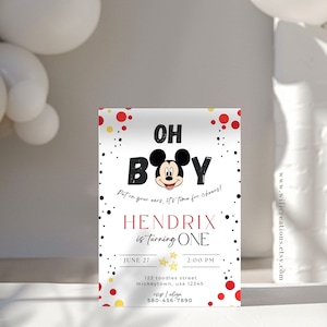 NEW Mickey Mouse Birthday Invitation, Mickey Birthday Invitation Digital, Monochromatic Mickey Mouse Birthday Invitation Printable