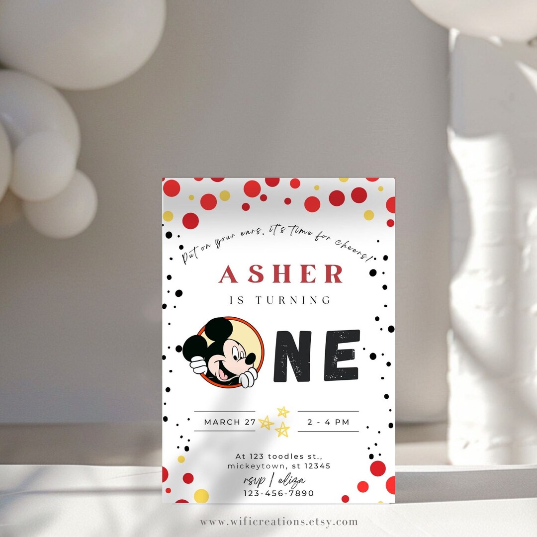 Mickey Mouse First Birthday Invitation, Printable, Boy (digital) - Etsy