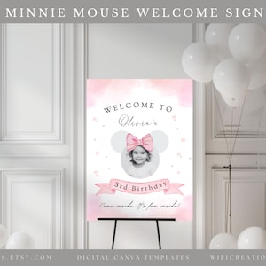 Minnie Mouse Birthday Welcome Sign, Pink Theme (Customizable Canva Template)