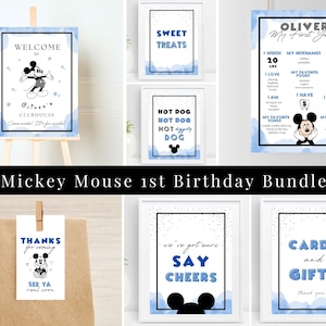 Micky Maus Einladungs-Set Micky Maus Geburtstags-Set Blau Micky Maus Party Bundle Micky Maus Willkommens-Zeichen Blaues Micky 1st Jahr Zeichen
