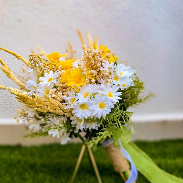 Bridal Bouquet | Daisy bridal Bouquet | Boho Bouquet | Dried Flower | Rustic Wedding Decor | Artificial Bouquet | Cottage  | Boutonniere