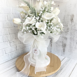 Real Touch Calla Lily Bridal Bouquet: Silk Organza Wrapped, Handmade