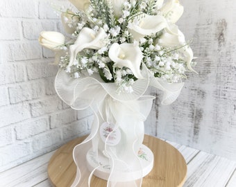 Bridal Bouquet | Calla lily Bouquet |white Bouquet | Realtouch calla | Silk organza Bouquet | Artificial Bouquet | Tulip bridal Bouquet