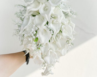 Bridal Bouquet | Calla lily Bouquet |white Bouquet | Realtouch calla | Silk organza Bouquet | Artificial Bouquet | white calla | Boutonniere