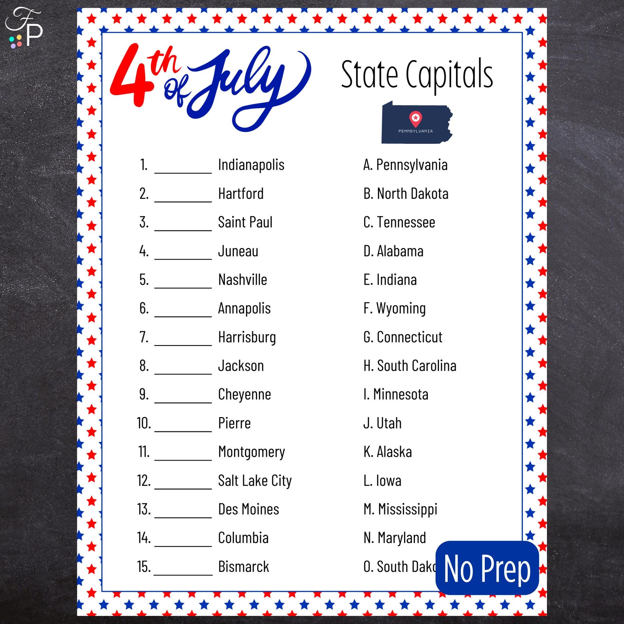 4th of July State Capitals Trivia - No Prep Printable Patriotic Quiz ...
