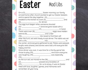 Juego de Mad Libs de Pascua / Juego imprimible para fiestas de Pascua para niños, adultos y familia / Actividad divertida para el aula y la iglesia