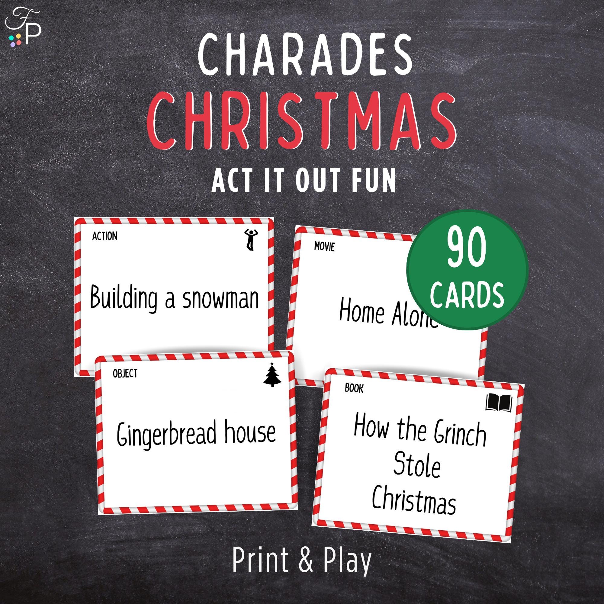 Christmas Charades Game - Act It Out Fun Holiday Party Game for Kids ...