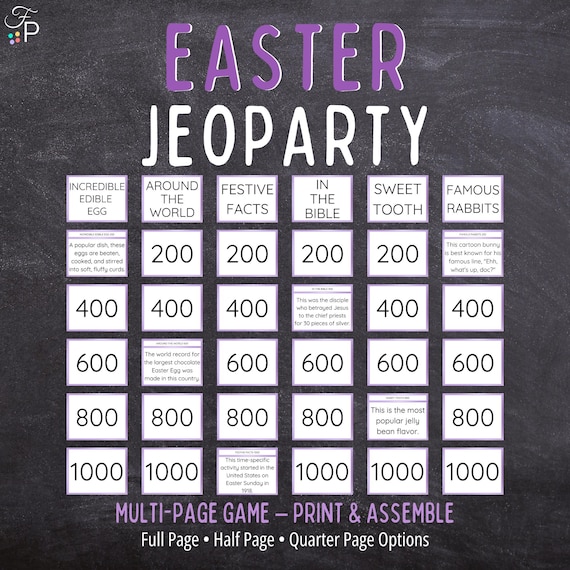 Easter Jeoparty Game | Printable Easter Trivia Game for Kids, Teens, Adults | Family, Classroom & Church Activity