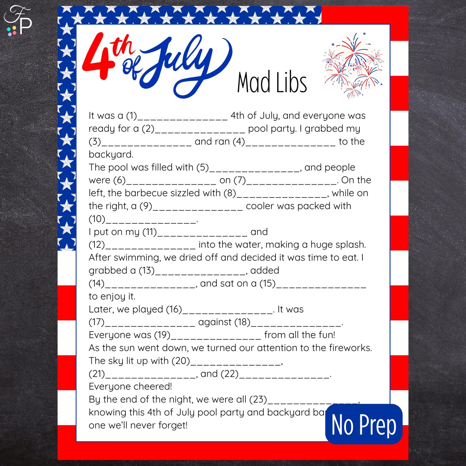 4th of July Mad Libs Game - No Prep Printable Party Game Funny Family ...