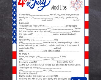 4th of July Mad Libs Game - No Prep Printable Party Game Funny Family Fun