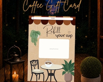 Coffee Gift Card Holder Printable, Refill Your Cup Gift Card, Coffee Lover Gift, Teacher Coworker Gift, 5x7 Instant Download