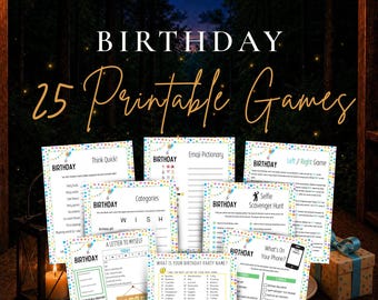 25 Printable Birthday Party Games Bundle, Birthday Games for Adults Kids Teens, Family Party Games, Birthday Activities PDF