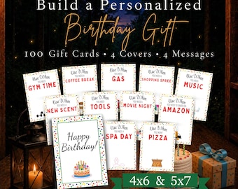 Birthday Gift Card Book Printable, 100 Gift Card Ideas, Personalized Birthday Gift, Gift Card Holder