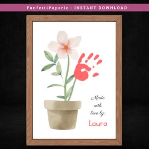 Arte com flores e impressão de mão para o Dia das Mães: presente para mãe ou avó, 1 impressão de mão (download em PDF)