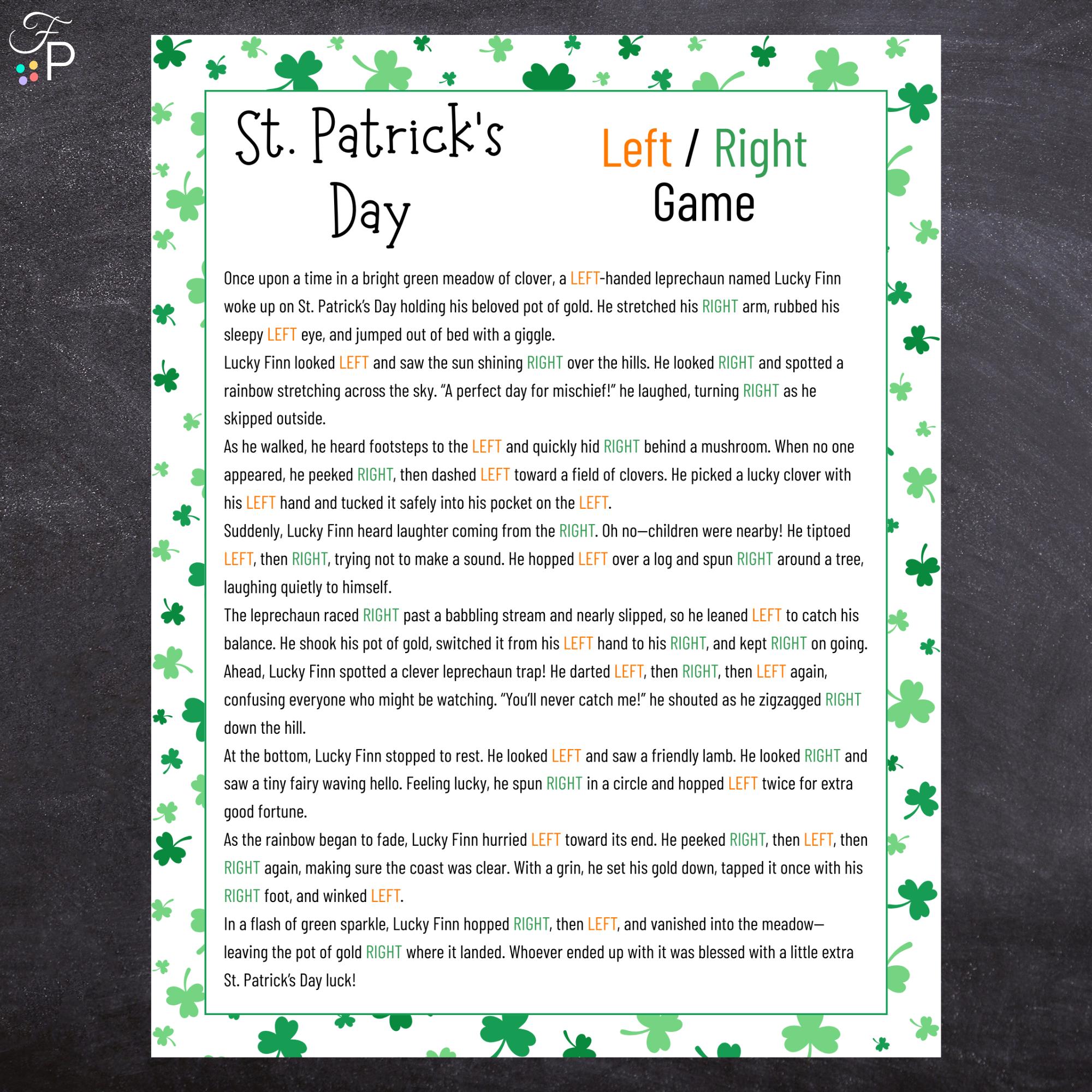 St Patricks Day Left Right Game | Printable St. Patrick's Day Party ...