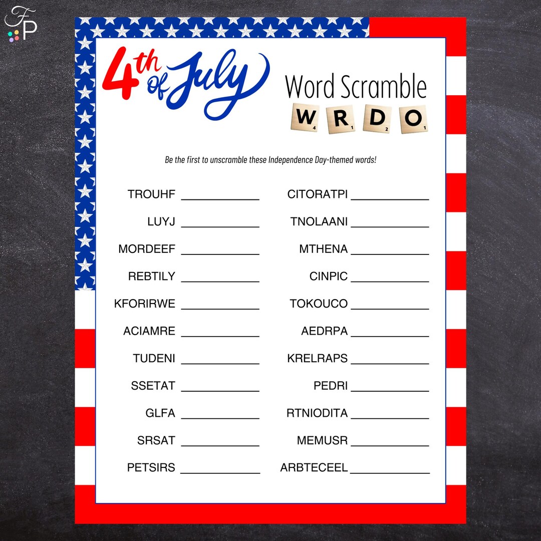 4th of July Word Scramble | Printable Fourth of July Game for Kids ...