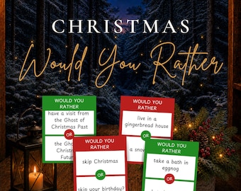 Christmas Would You Rather Game, Printable Christmas Party Game, Holiday Conversation Cards, Family Christmas Game