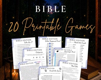 20 Printable Bible Games Bundle, Christian Church Games, Sunday School Games, Youth Group Activities, Bible Games for Kids Adults