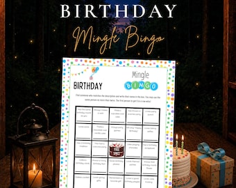 Birthday Mingle Bingo Game Printable, Birthday Party Icebreaker, Find Someone Who Bingo, Birthday Party Game