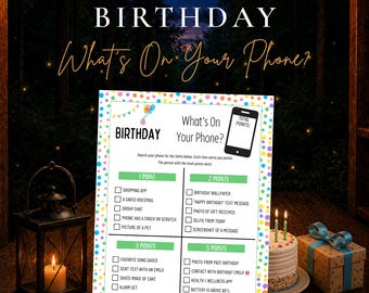 Birthday What's On Your Phone Game, Printable Birthday Party Game, Phone Scavenger Hunt, Teen Kids Family Party Activity