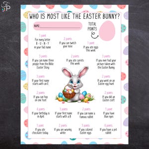 イースターバニーに一番似ているのは誰？ゲーム｜子供、大人、家族向けの印刷可能なイースターパーティーゲーム｜教室や教会でのアクティビティ