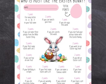 ¿Quién se parece más al Conejo de Pascua? / Juego imprimible para fiestas de Pascua para niños, adultos y familias / Actividad para el aula y la iglesia