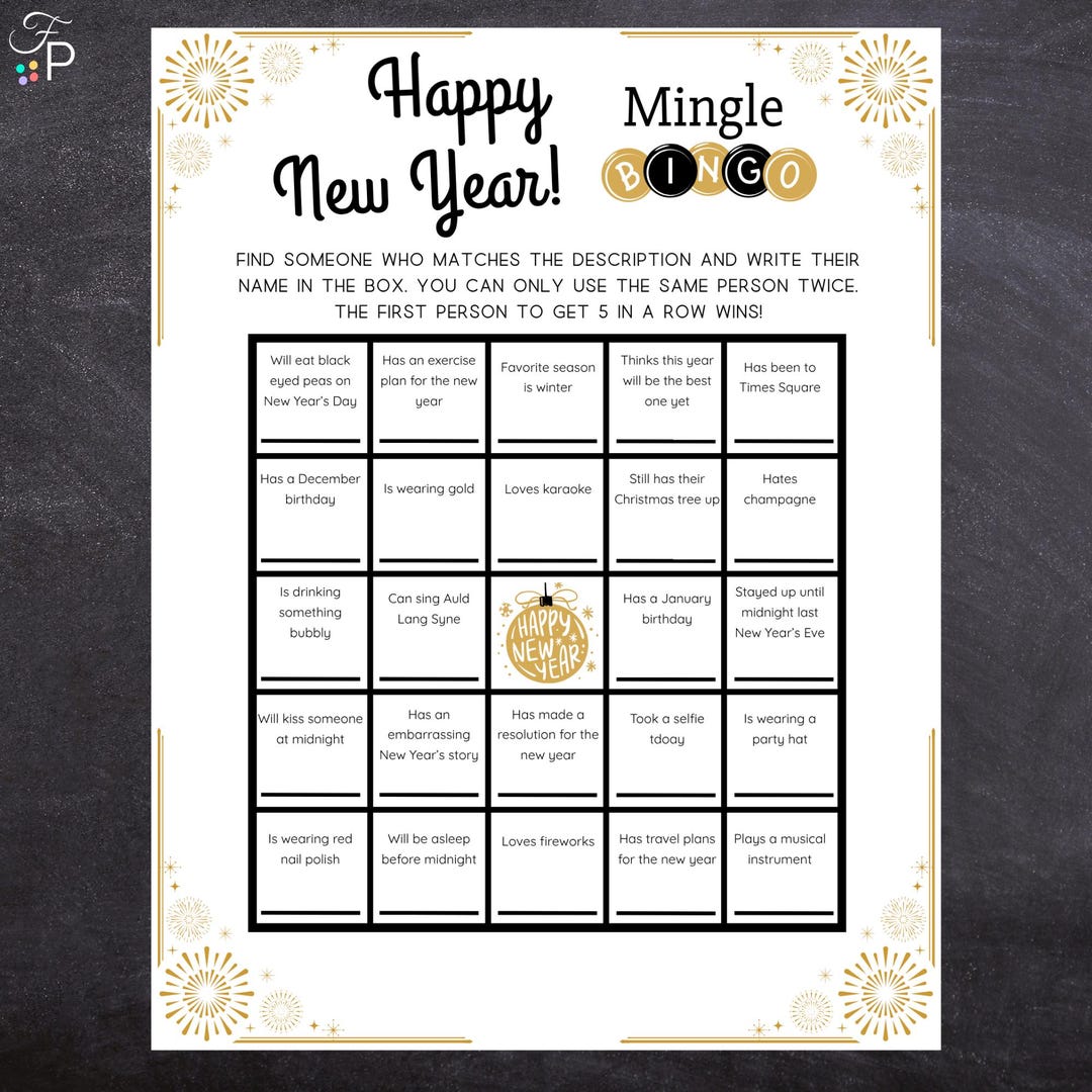 New Year's Eve Mingle Bingo Game | Printable New Year Party Game for ...