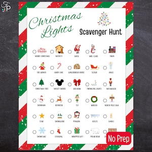 Christmas Lights Scavenger Hunt - No Prep Holiday Game for Kids Adults Family Fun - Neighborhood Lights Drive