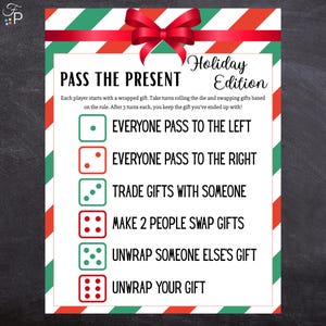 プレゼント回しゲーム｜印刷可能なオフィス向けクリスマスパーティーアクティビティ｜同僚とのホリデーパーティーゲーム