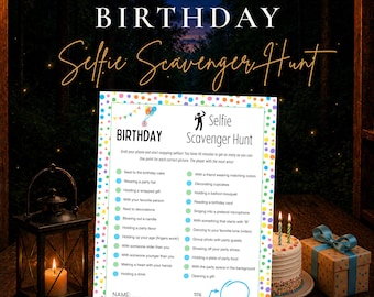 Birthday Selfie Scavenger Hunt Printable, Birthday Party Game, Photo Scavenger Hunt, Teen Kids Family Party Activity