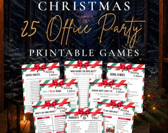 Paquete imprimible de juegos para fiestas navideñas en la oficina, 25 juegos navideños para compañeros de trabajo, juegos para fiestas de empresa, actividades para fomentar el trabajo en equipo, juegos de Navidad para la oficina.