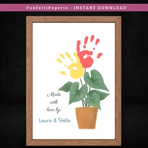 Arte com flores para o Dia das Mães com impressões de mãos: presente para mãe ou avó, 1 a 2 impressões de mãos (download em PDF)