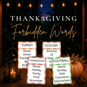 Thanksgiving Forbidden Words Game, Printable Thanksgiving Party Game, Friendsgiving Family Game, 120 Cards