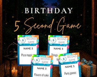 Birthday 5 Second Game, Printable Birthday Party Game, Family Party Game, Name 3 Game, Instant Download