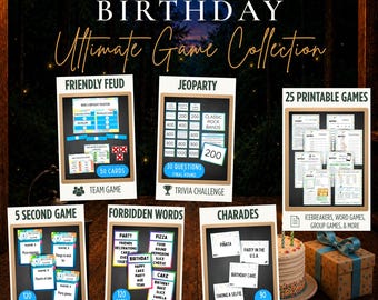 Birthday Party Games Bundle, 6 Printable Birthday Games, Family Party Games, Birthday Games for Adults Kids Teens