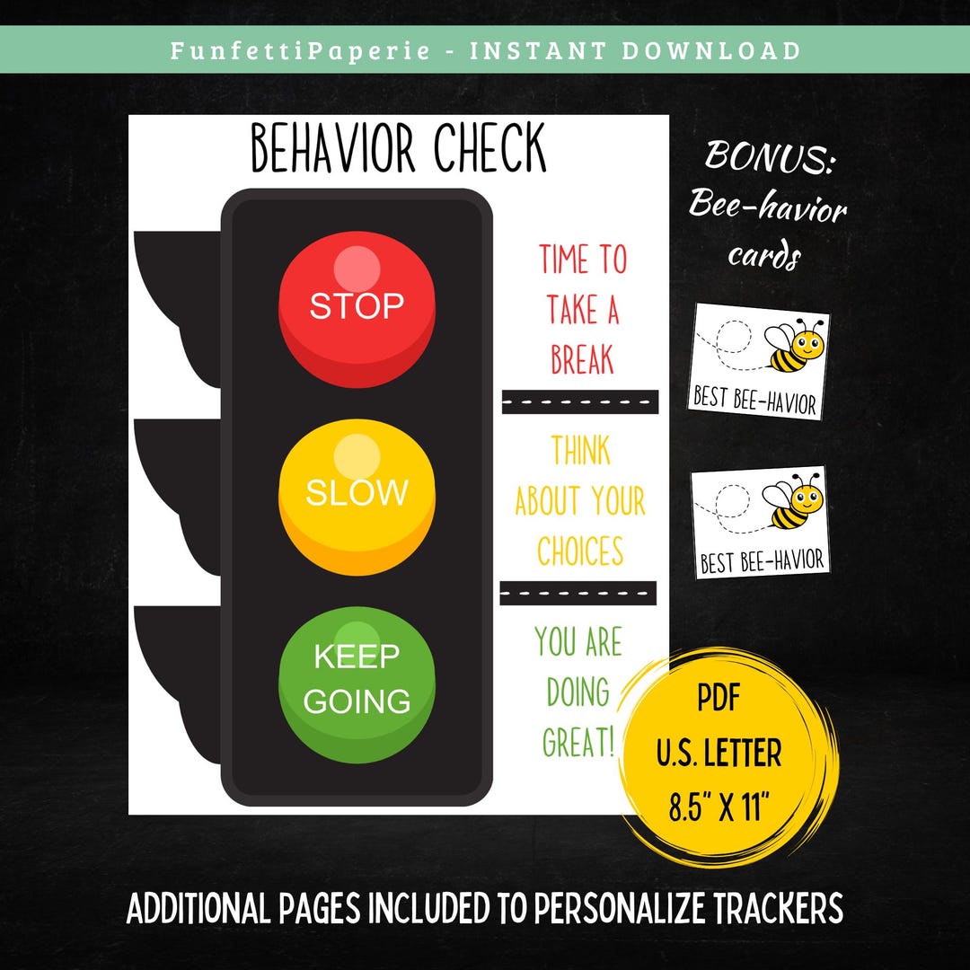 Printable Stop Light Behavior Chart: Kid's Traffic Light Reward System ...
