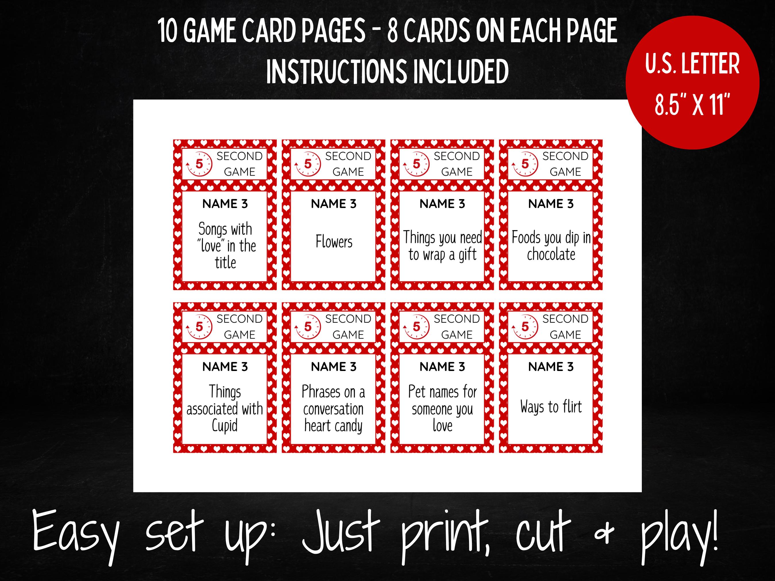 Valentine's Day 5 Second Game, Printable Valentine's Day Game ...