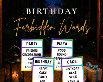 Birthday Forbidden Words Game Printable, Birthday Party Game, 120 Guessing Cards, Family Team Game, Kids Teens Adults