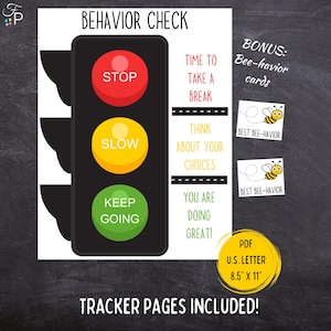 Tabla de comportamiento con semáforo imprimible / Sistema de recompensas de comportamiento para niños en el aula y en casa / Rastreador de comportamiento con semáforo para niños