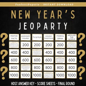New Year&#39;s Jeoparty: Printable Trivia Game for Kids, Teens, Adults, Family (PDF Download)
