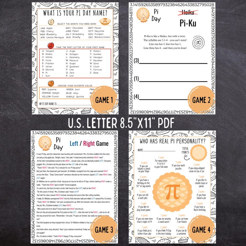 Pi Day Game Bundle - 20 Printable Games for Classroom Parties Easy No ...