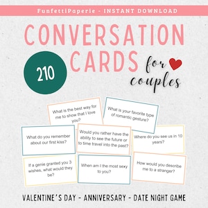 210 Conversation Starters for Couples, Printable Conversation Cards, Date Night Idea, Valentine Game for Couples, Intimate Connection